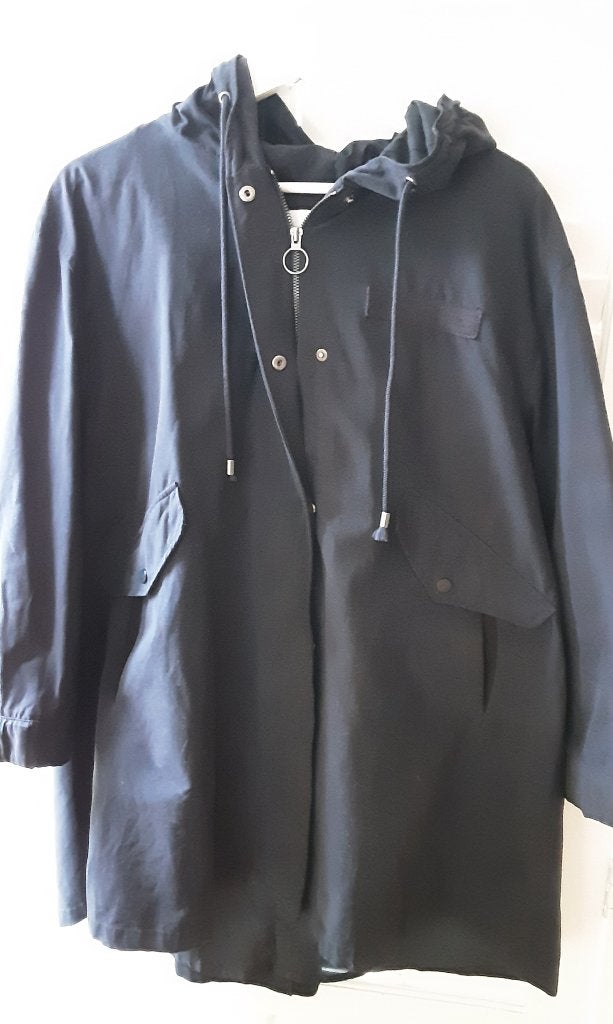 Mango parka donkerblauw met capuchon, Mango, Maat 42/44 (L), Zo goed als nieuw, Verzenden