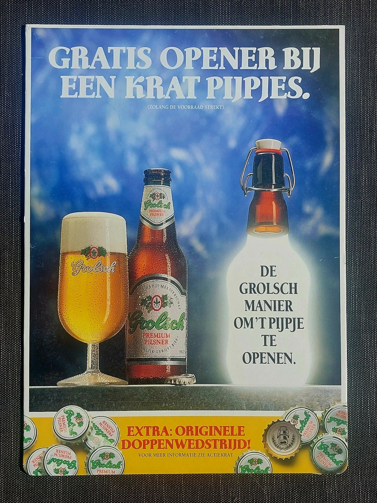 Grolsch Reclamebord Display - Gratis Opener bij Krat Pijpjes, Ophalen of Verzenden