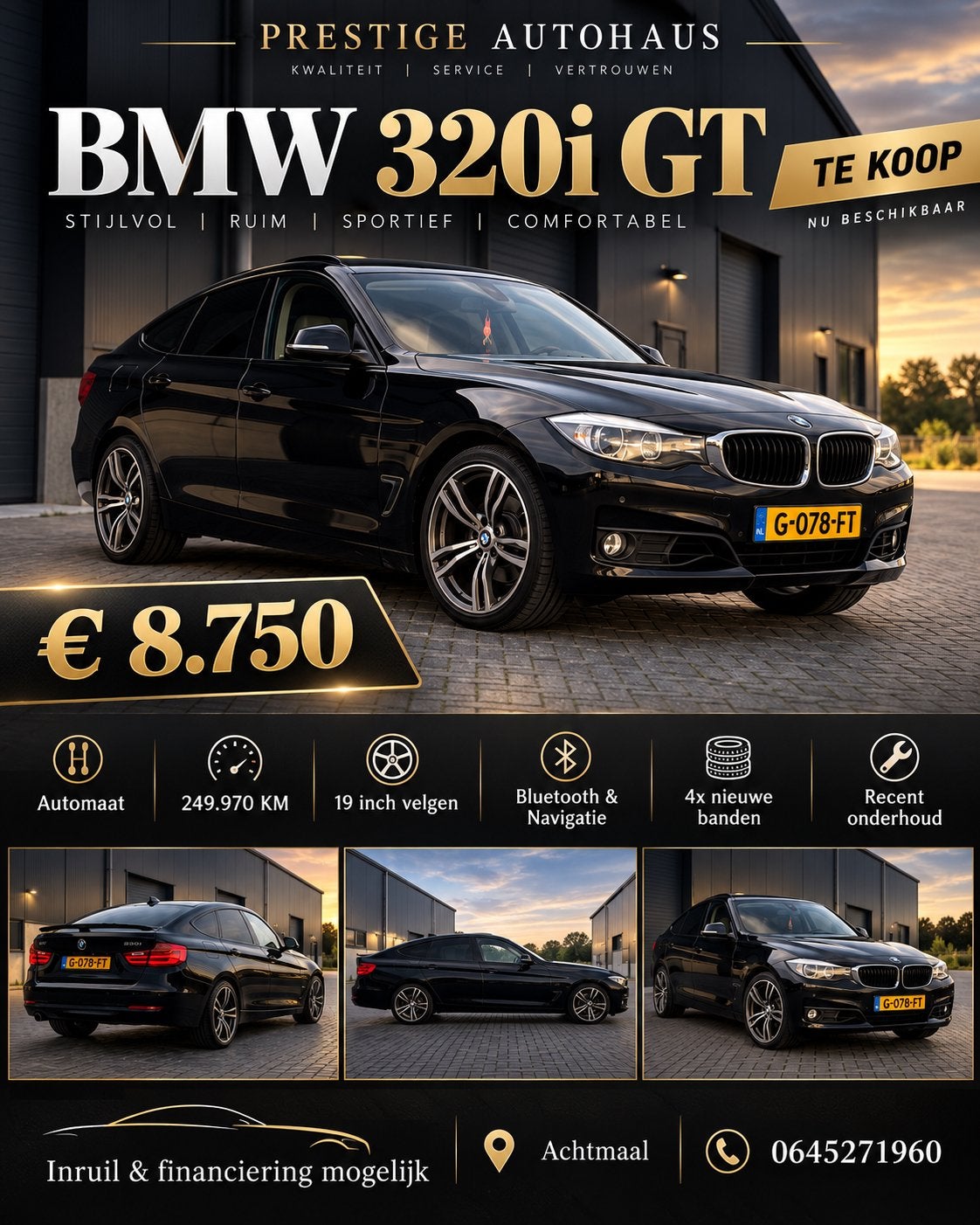 BMW 320i GT | Automaat | Navi | Leder | 19 inch | Nieuwe APK, Euro 5, Achterwielaandrijving, Beige, 4 cilinders