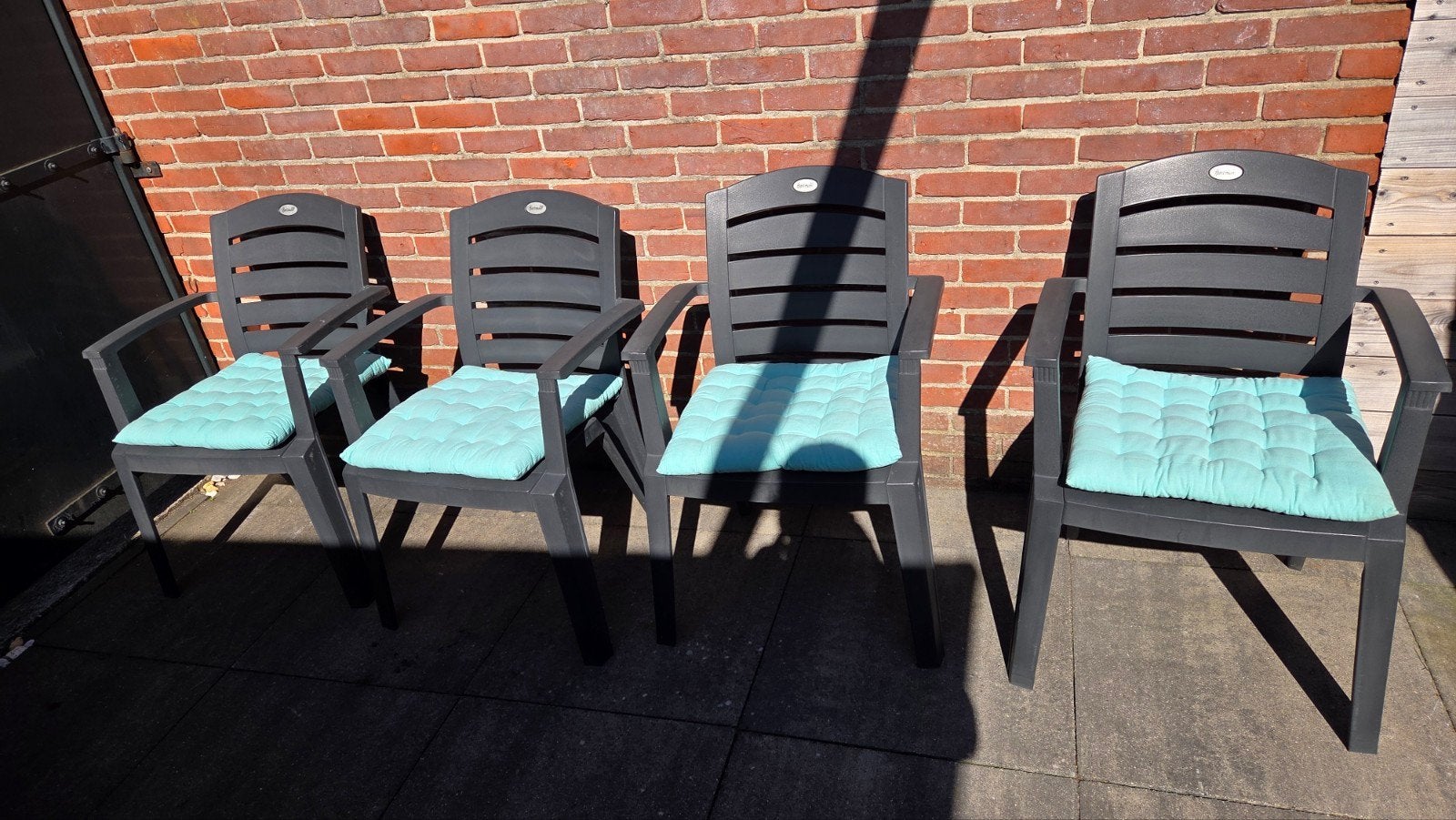 4 Hartman tuinstoelen met kussens, Tuin en Terras, Tuinstoelen, Ophalen, Gebruikt, Kunststof, Stapelbaar