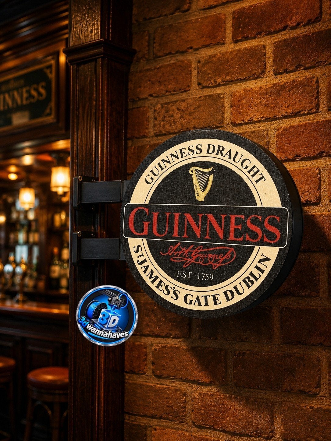 Guinness Dubbele Lichtbak - Ø 35cm - Blikvanger voor Bar, Verzamelen, Ophalen of Verzenden, Nieuw, Lichtbak of (neon) lamp