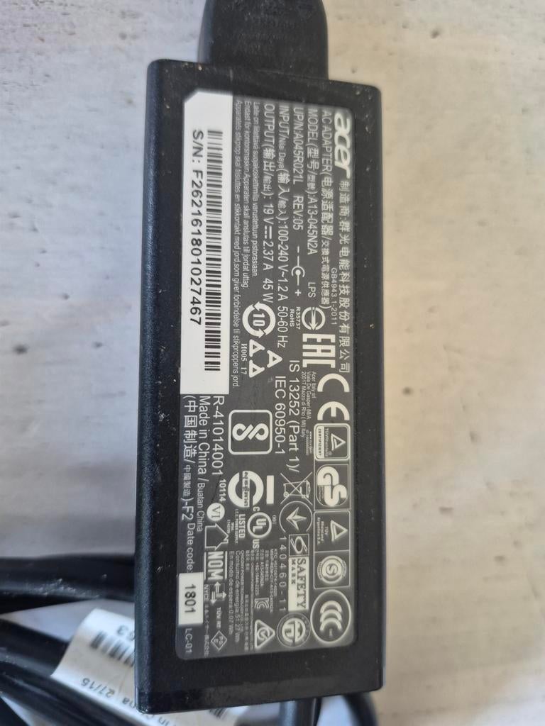 Acer laptop adapter 19V 2.37A 45W, Computers en Software, Laptop-opladers, Ophalen of Verzenden, Gebruikt, Acer