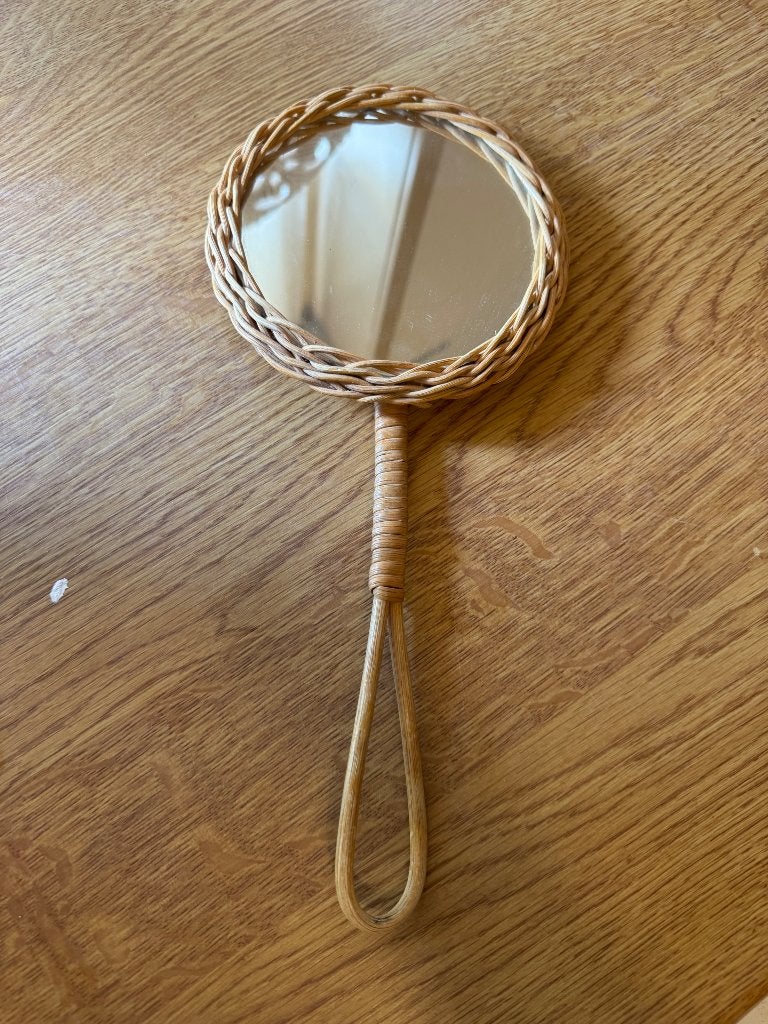 Vintage rotan spiegeltje handgeweven, Ophalen of Verzenden, Huis en Inrichting