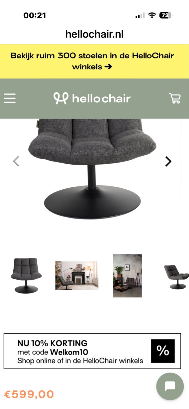 2x Dutchbone Bar fauteuil Dark Grey - Zo goed als nieuw, Ophalen, Draaibaar, 60 tot 90 cm, Zo goed als nieuw