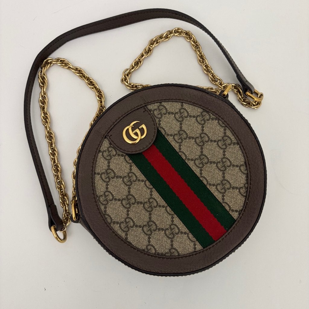 Gucci Ophidia Round GG Supreme Crossbody Tas, Sieraden, Tassen en Uiterlijk, Ophalen of Verzenden, Zo goed als nieuw, Zwart, Schoudertasje