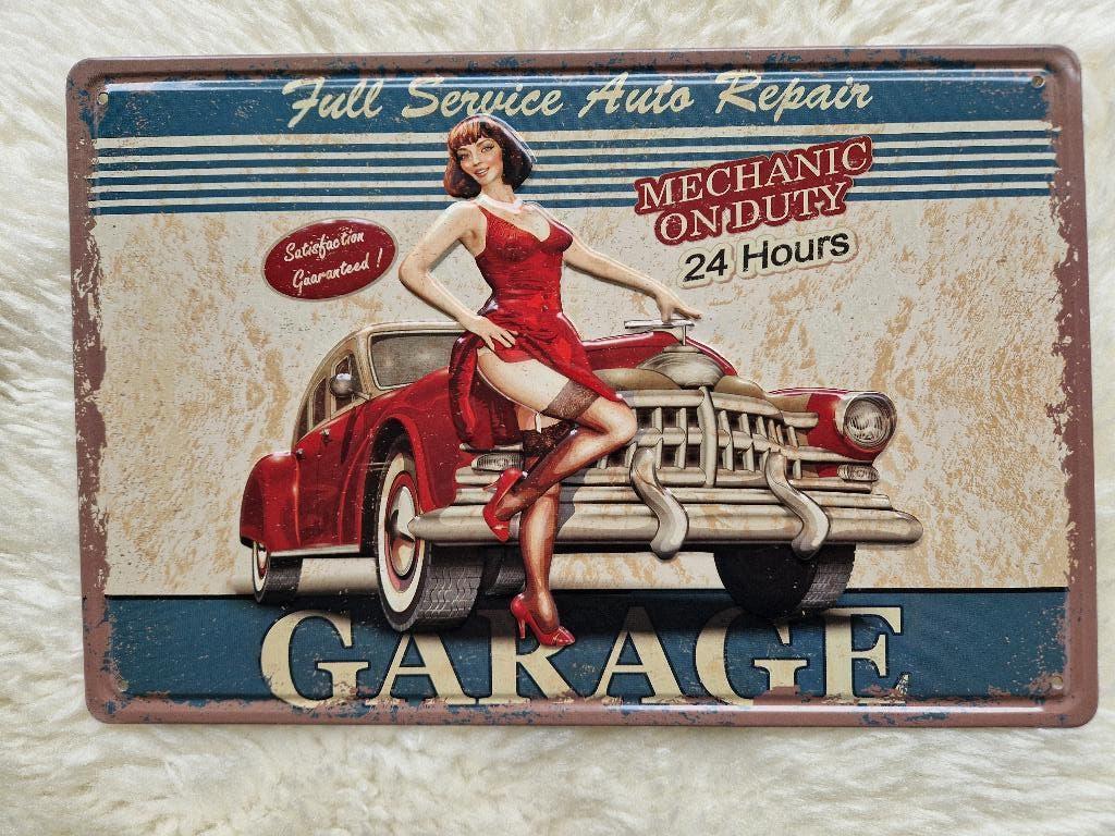 USA Reclamebord, Garage Oldtimer + Pin-up, Ophalen, Nieuw, Reclamebord