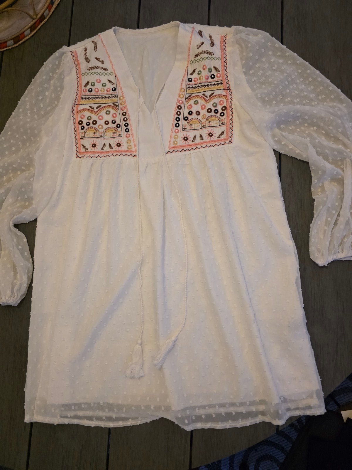 Witte tuniek met borduursel 38, Ophalen of Verzenden, Zo goed als nieuw, Maat 38/40 (M), Wit