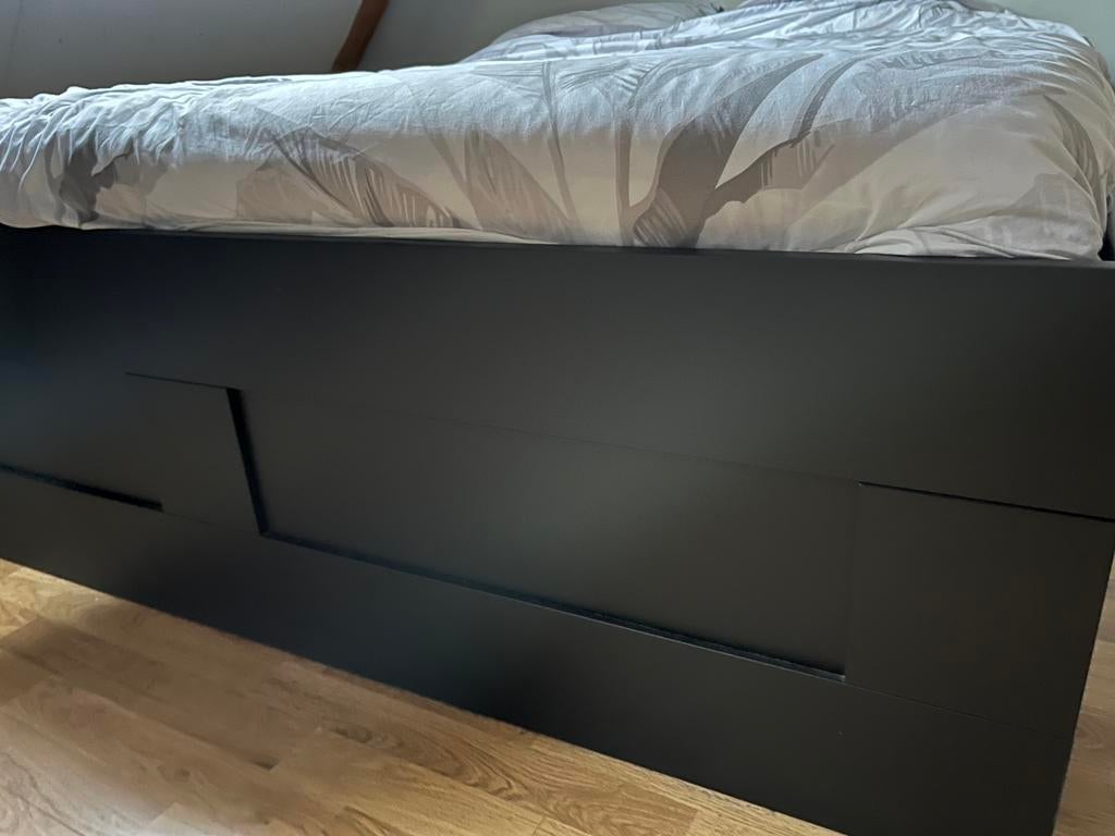 Zwart bed 2  bij 1,60 meter, Ophalen, Zwart, Tweepersoons, Zo goed als nieuw