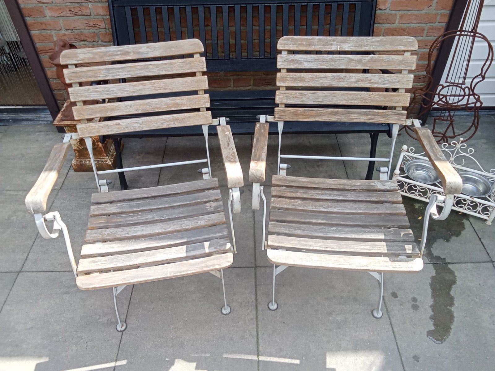 twee oude bistro stoelen, Ophalen of Verzenden, Gebruikt, Hout, Inklapbaar