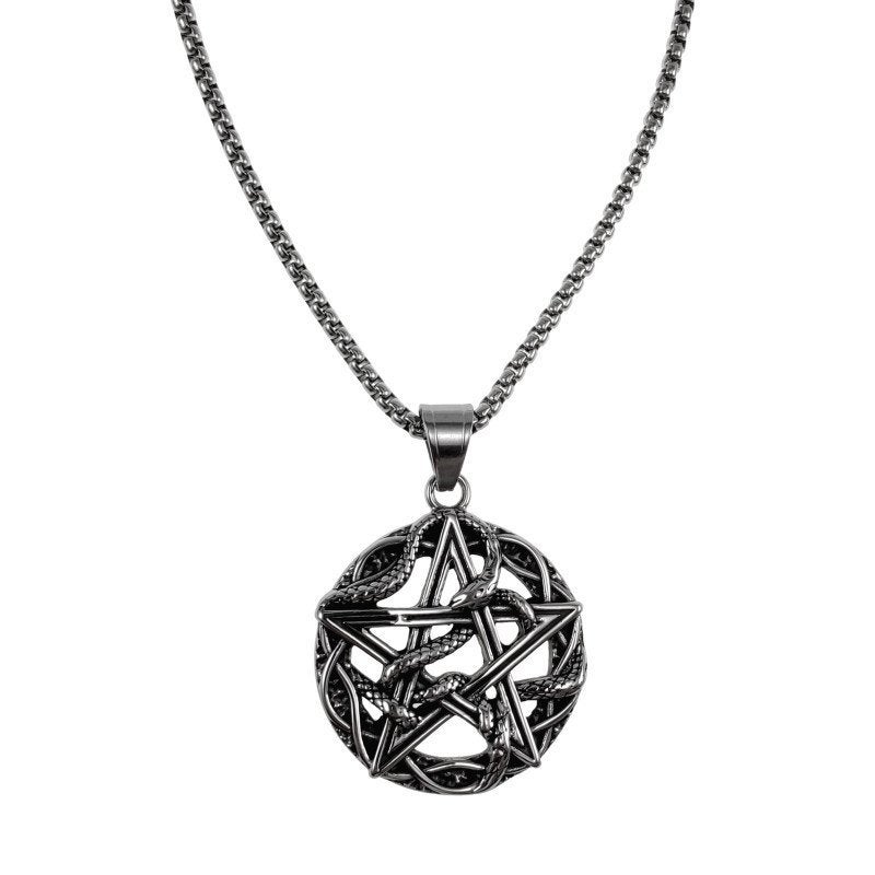 Jasseron-ketting + Pentagram Hanger Heren Staal 316L Slang, Birgitta-Gracht 33, 6465 EL Kerkrade, Nederland, Verzenden, Nieuw