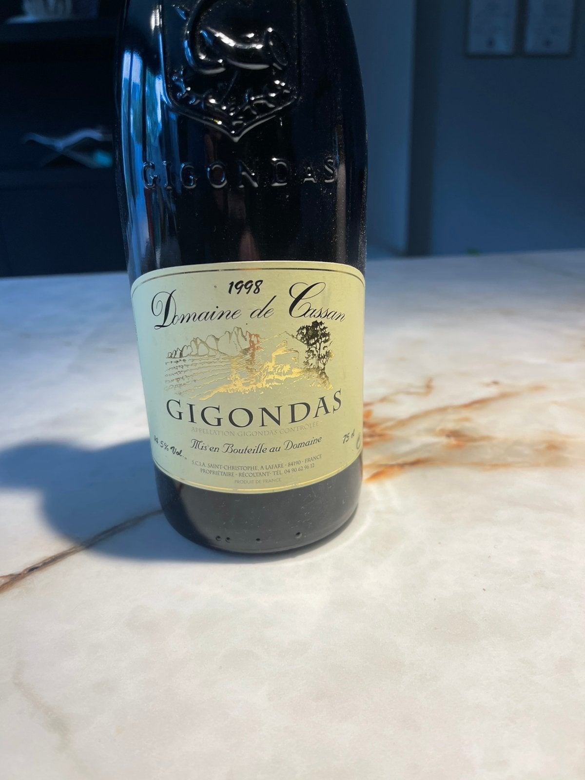 Oude fles Gigondas wijn uit 1998, Frankrijk, Ophalen of Verzenden, Zo goed als nieuw, Rode wijn