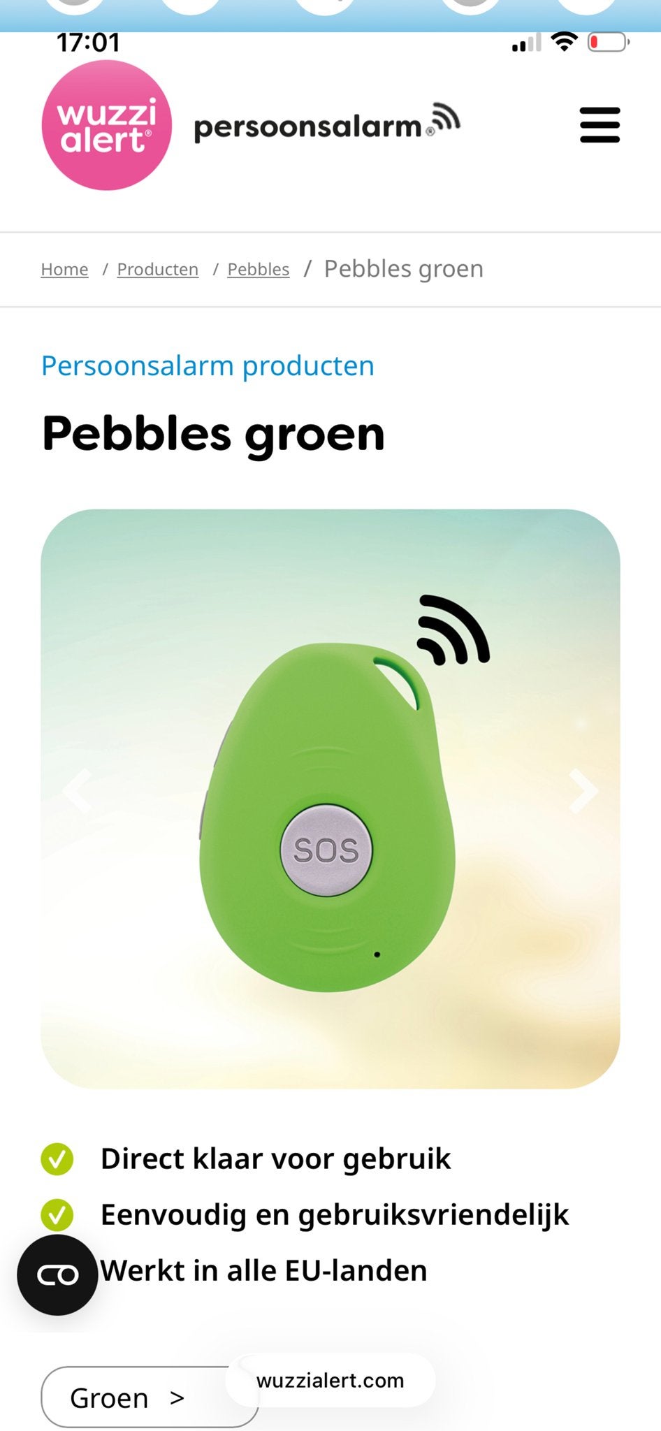 Wuzzi Alert Personenalarm pebbles groen - Zo goed als nieuw, Ophalen, Zo goed als nieuw