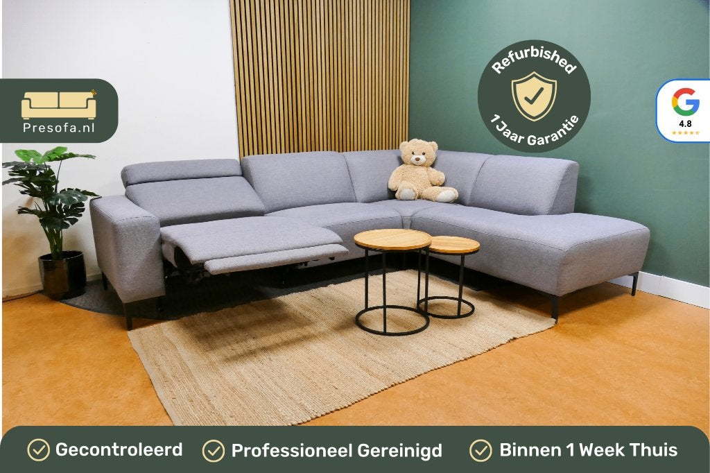 Hoekbank Elektrisch Verstelbaar Blauw Grijs [Refurbished], Huis en Inrichting, Banken | Bankstellen, 250 tot 300 cm, -, -, Hoekbank