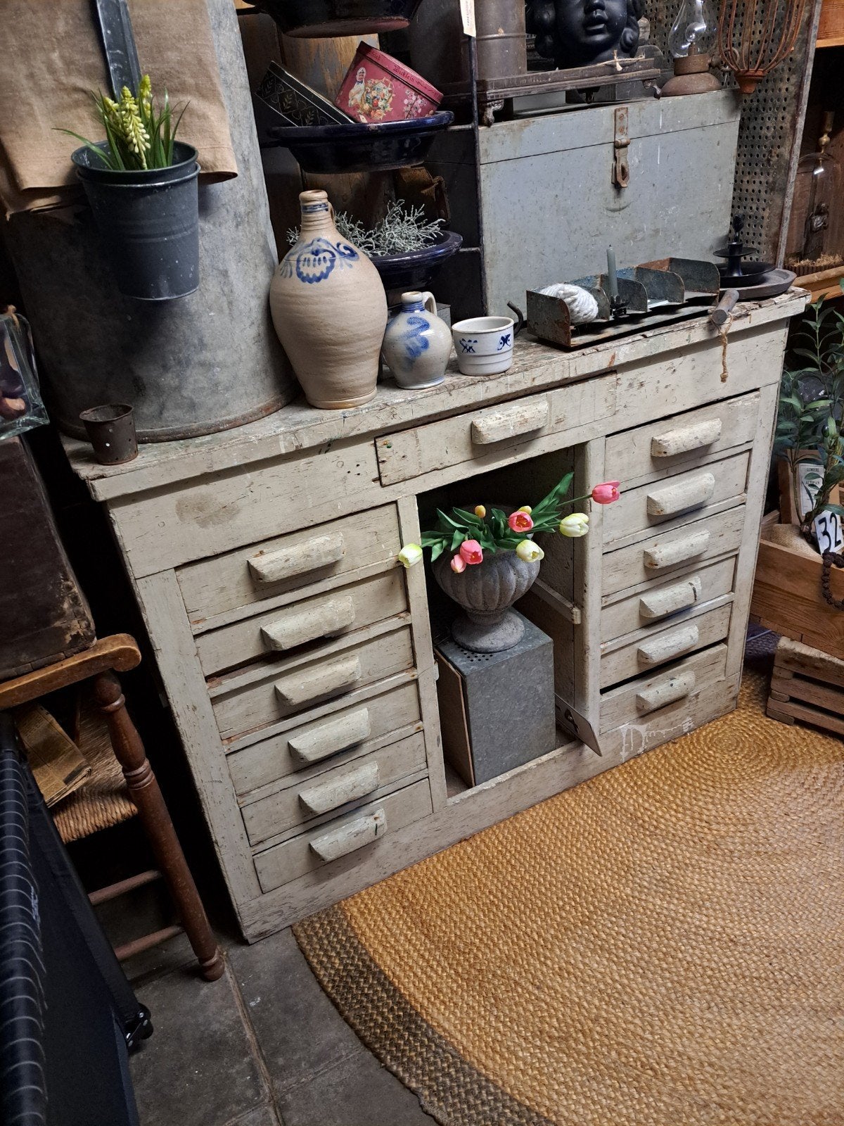 oude houten werkbank,toonbank,vintage,brocant, Ophalen, Gebruikt, X, X