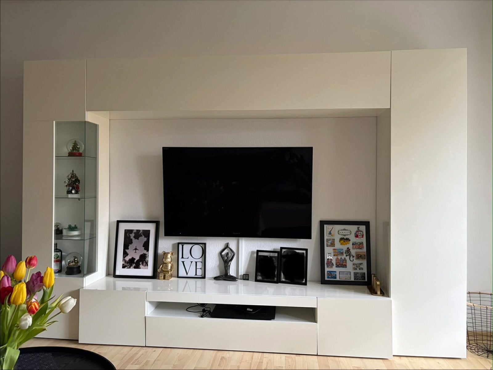 Moderne TV-meubel/wandmeubel - Wit hoogglans, Ophalen, Overige materialen, Zo goed als nieuw, 150 tot 200 cm