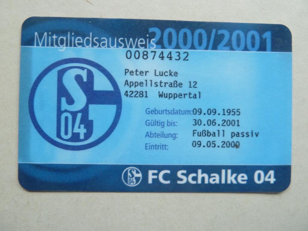 Mitgliedsausweis. Schalke 04.  2000/2001, Ophalen of Verzenden, Zo goed als nieuw, Buitenlandse clubs, Overige typen