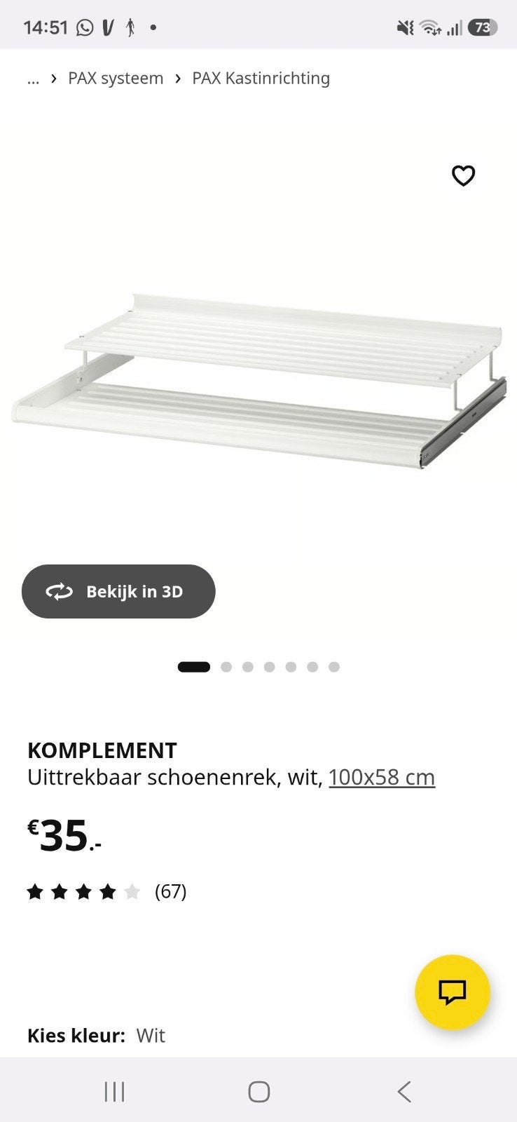 IKEA KOMPLEMENT Uittrekbaar schoenenrek wit 100x58 cm, Huis en Inrichting, Kasten | Schoenenrekken, Ophalen, Gebruikt