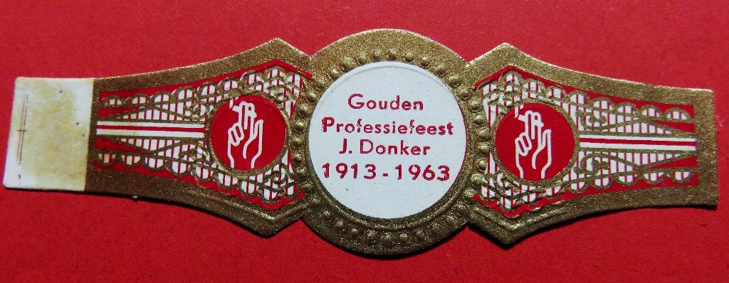Sigarenbandje Reclamebandje Gouden ProfessiefeestJ.Donker'63, Verzenden, Gebruikt, Sigarenbandjes