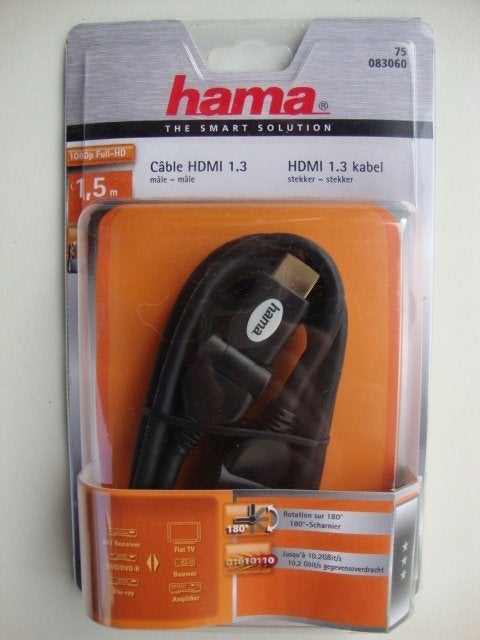 HAMA HDMI 90 º GRADEN KABEL FULL HD 1,5 M VERGULD HIGH SPEED, Ophalen of Verzenden, Nieuw, Minder dan 2 meter, HDMI-kabel