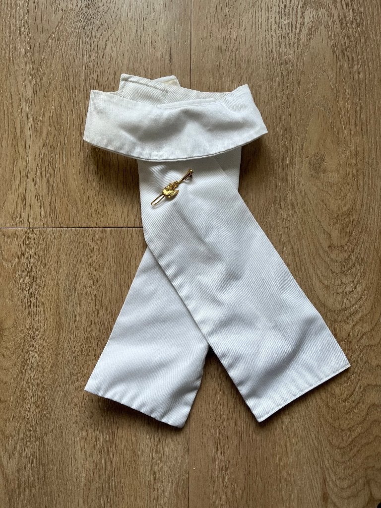 Plastron wit met speld paardenhoofd, Dieren en Toebehoren, Gebruikt, Dressuur, Ophalen of Verzenden, Wit