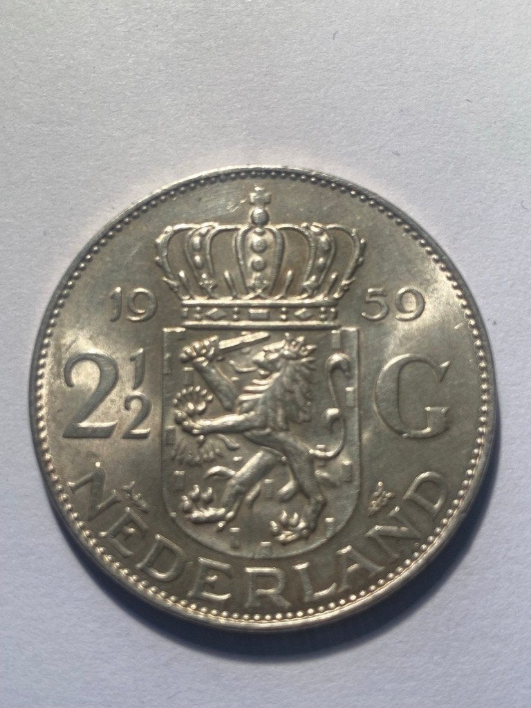 Nederland - zilveren 2,5 gulden munt uit 1959, Postzegels en Munten, Munten | Nederland, Koningin Juliana, Verzenden, Zilver, Losse munt