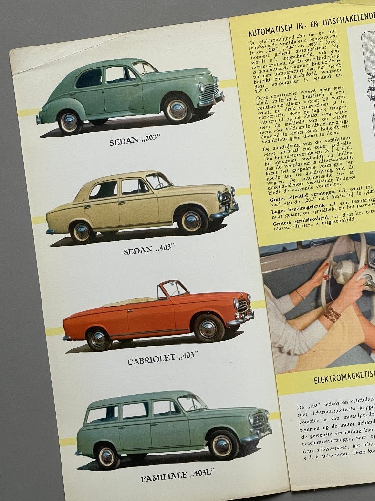 Folder Peugeot 203 en 404 en D4A uit 1960, Ophalen of Verzenden, Zo goed als nieuw, Peugeot