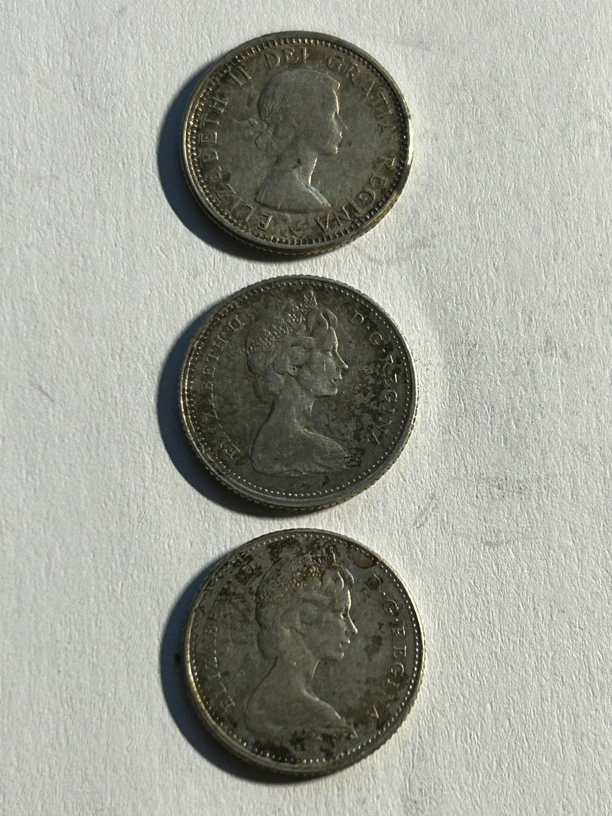 3x Zilveren Canadese Dimes (10 Cents) – 1960 & 1965, Postzegels en Munten, Munten | Amerika, Ophalen of Verzenden, Noord-Amerika