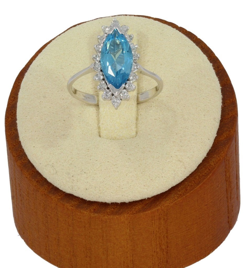 Blauwe topaas 18 diamanten luxe 14k ring goud dame briljant, Voordeelsieraden, Ophalen of Verzenden, Met edelsteen, Dame