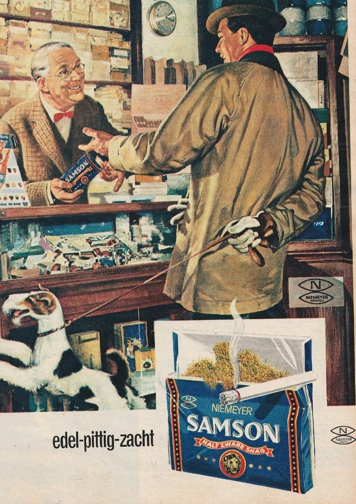 Retro reclame 1962 Samson shag man in de tabakswinkel, Verzenden, Overige typen