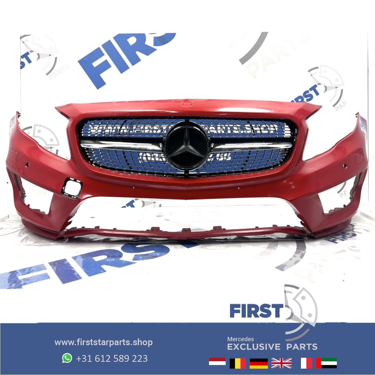 W156 BUMPER GLA AMG VOORBUMPER + DIAMOND GRIL ROOD WIT ZWART, Gebruikt, -, Voor, Ophalen of Verzenden