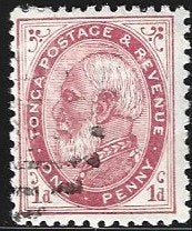 To 3 - 1886 - Tonga/ King George Topou I/ 1 d, Ophalen of Verzenden, Gestempeld