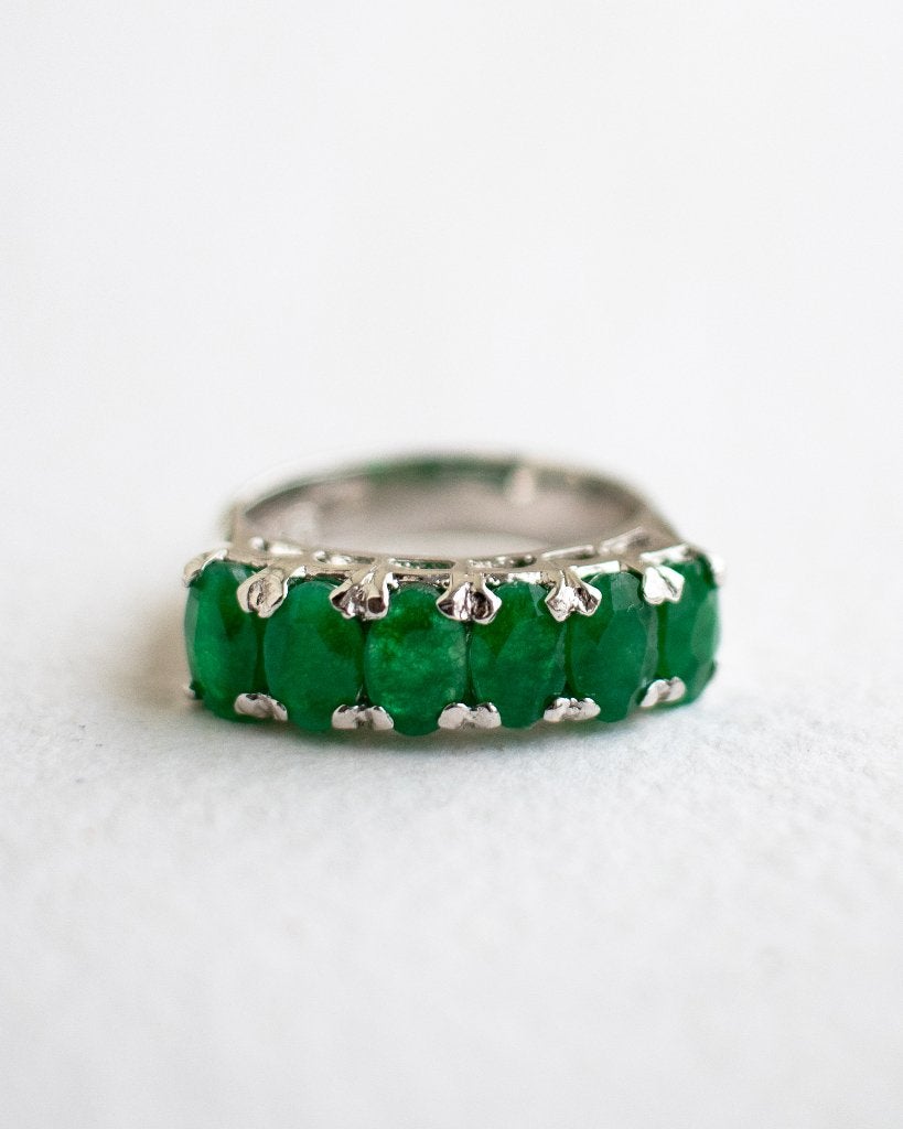 Vintage 925 - 5 stone ring met smaragd - Maat 16,5, Ophalen of Verzenden, Met edelsteen, Dame, Zilver