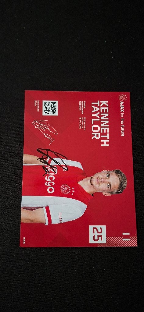 Spelerskaart met handtekening; Kenneth Taylor # Ajax, Ophalen of Verzenden, Nieuw, Ajax, Spelerskaart