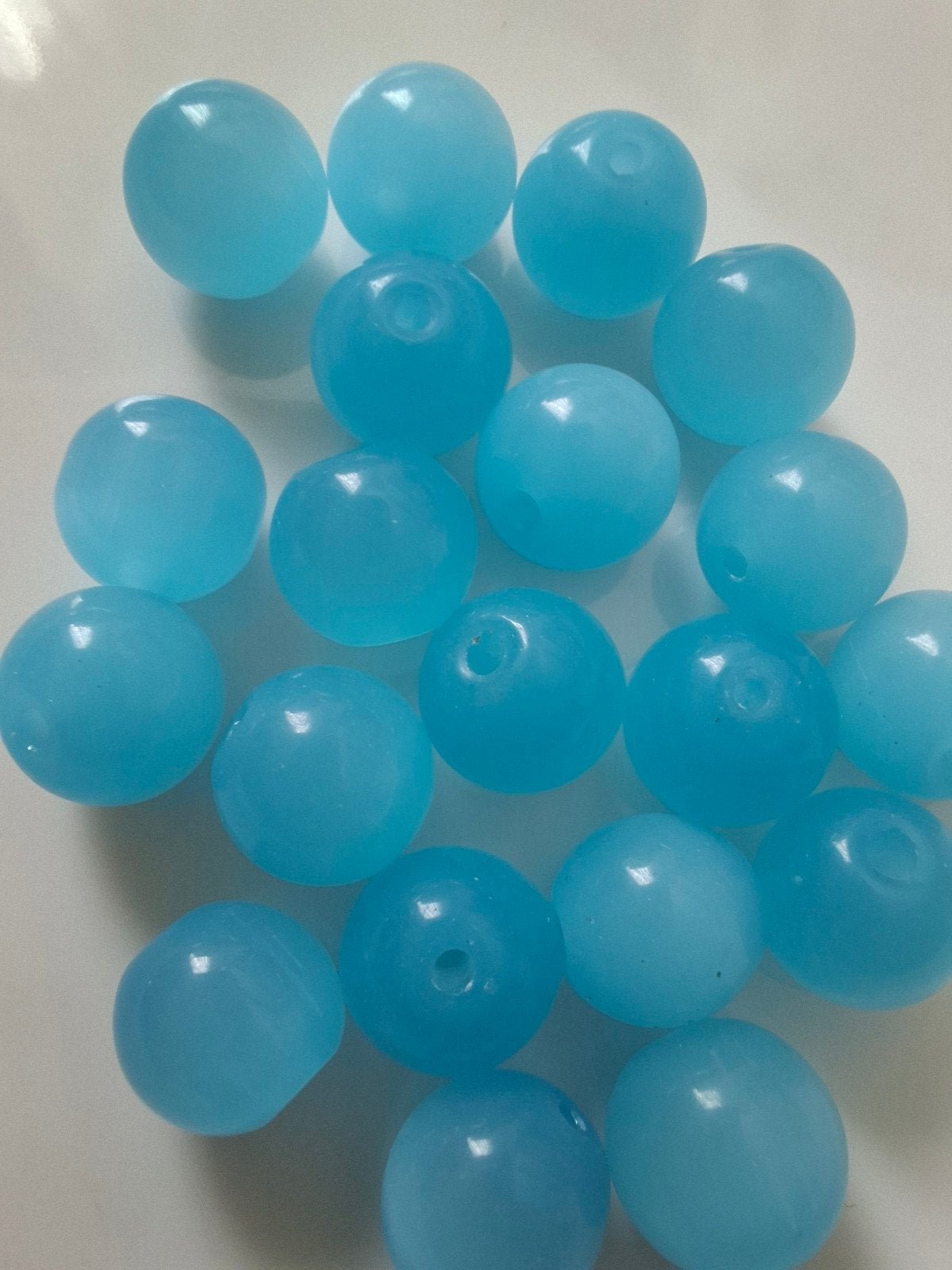 20 stuks 10 mm glaskralen blauw lichtblauw kralen partij, Kraal, -, -, Nieuw