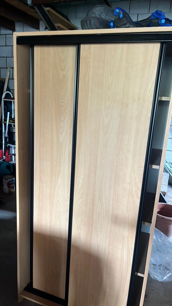 Kledingkast met schuifdeuren en planken, Ophalen, Gebruikt, 100 tot 150 cm, 150 tot 200 cm