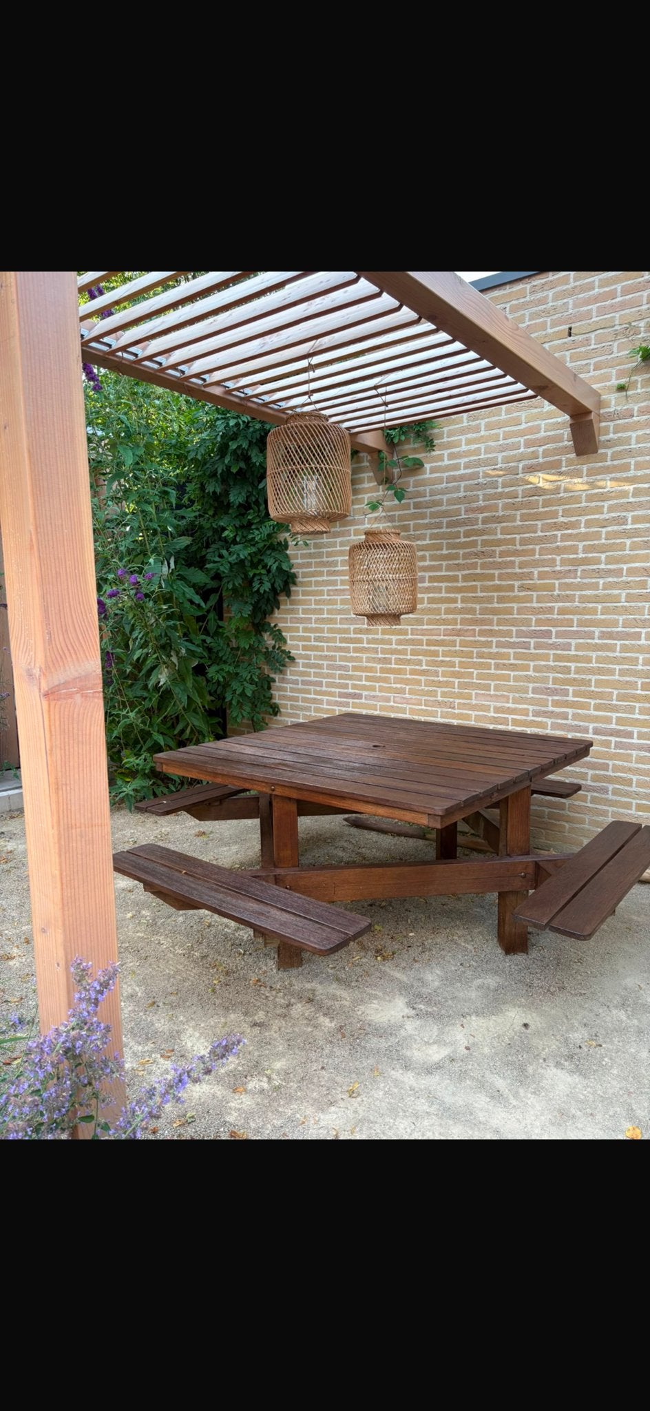Robuuste hardhouten picknicktafel voor 8 personen, Tuin en Terras, Picknicktafels, Ophalen, Gebruikt, Vierkant, Hout