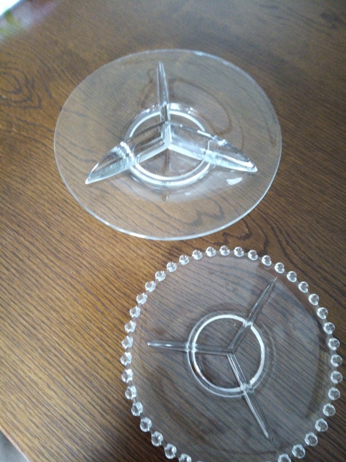 2 Glazen Drie Vaksschalen 21 en 28 cm ZGAN !!!, Antiek en Kunst, Ophalen of Verzenden