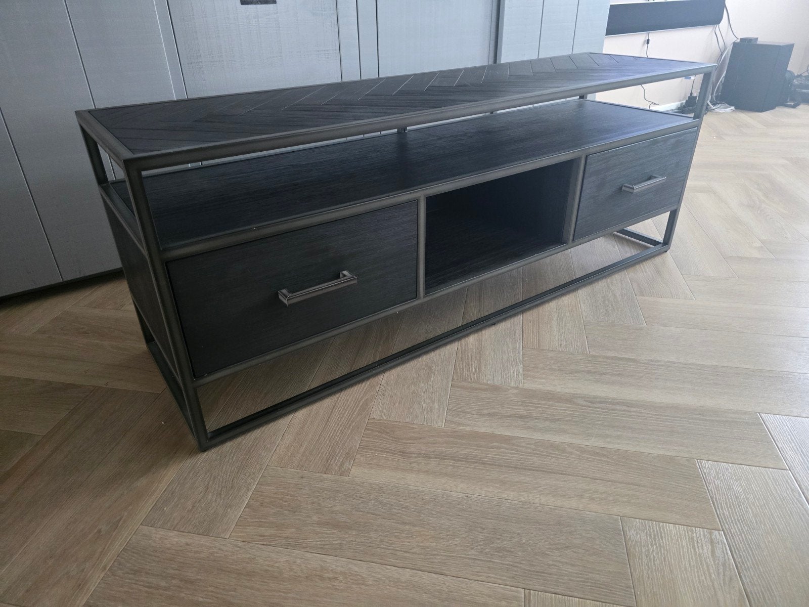 Zwart Industrieel TV Meubel van Eleonora, Huis en Inrichting, 100 tot 150 cm, Zo goed als nieuw, Minder dan 100 cm, Industrieel
