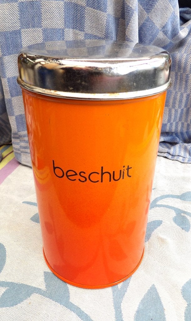 oranje beschuitbus/ voorraadbus beschuit/ Brabantia, Antiek en Kunst, Ophalen of Verzenden
