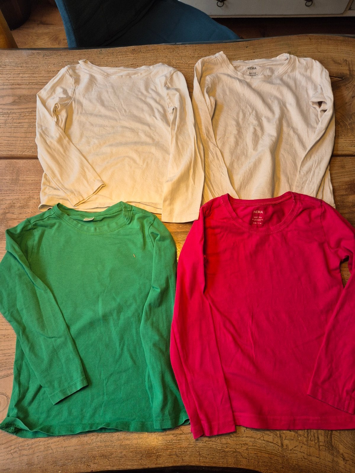 4 basic longsleeves effen maat 110/116 Hema H&M, Ophalen of Verzenden, Gebruikt, Meisje, Shirt of Longsleeve