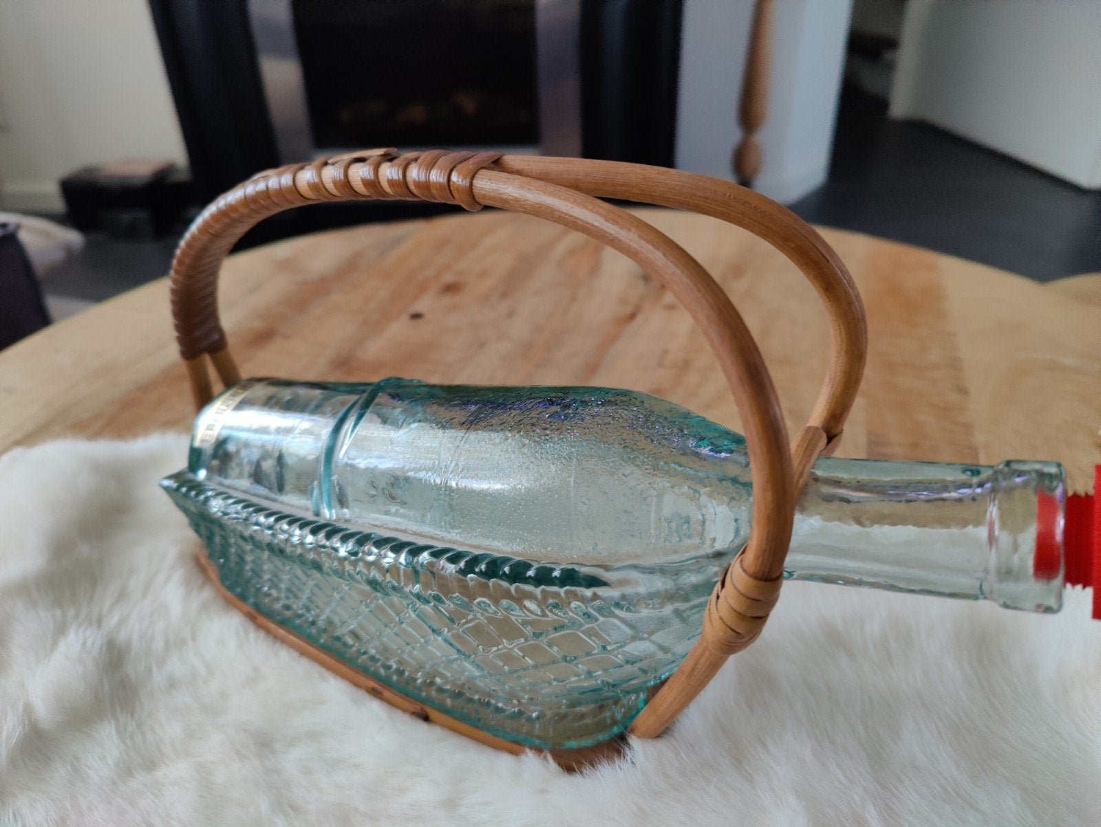 Vintage Wijnschenkmand met Glazen Fles - Jaren '60, Ophalen of Verzenden
