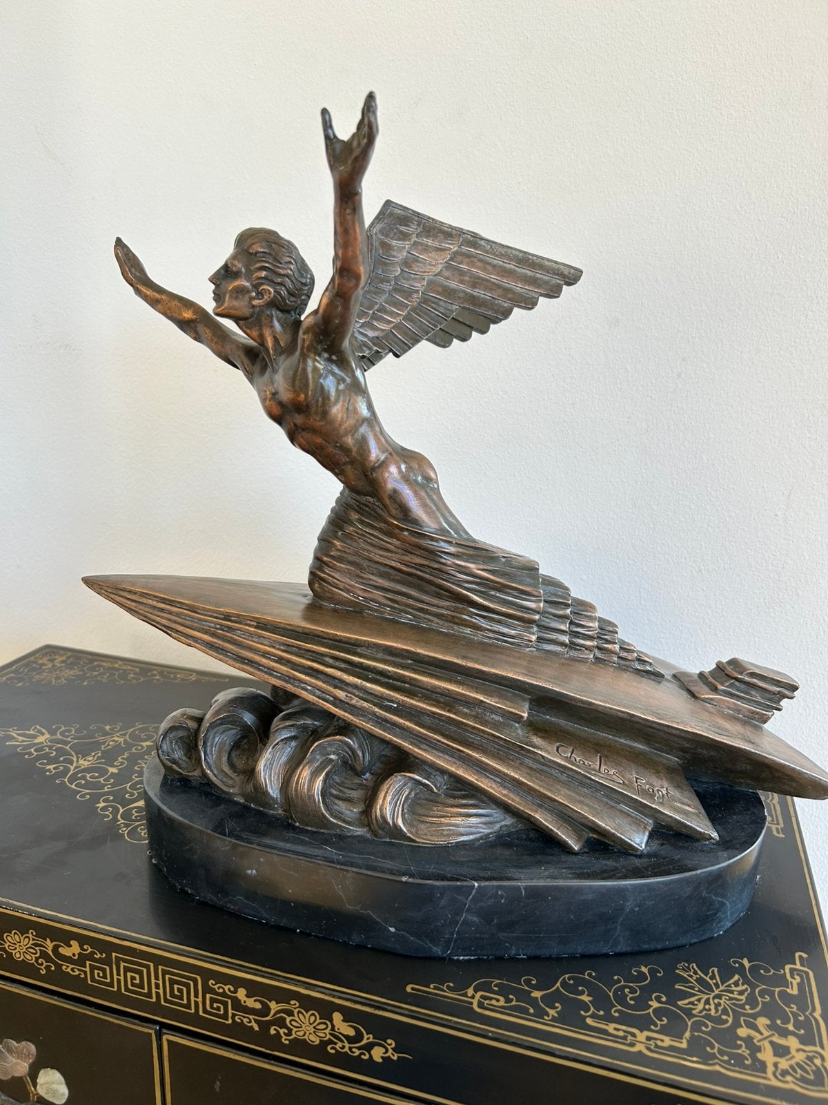 Bronzen Art Deco beeld de aviateur, Ophalen of Verzenden