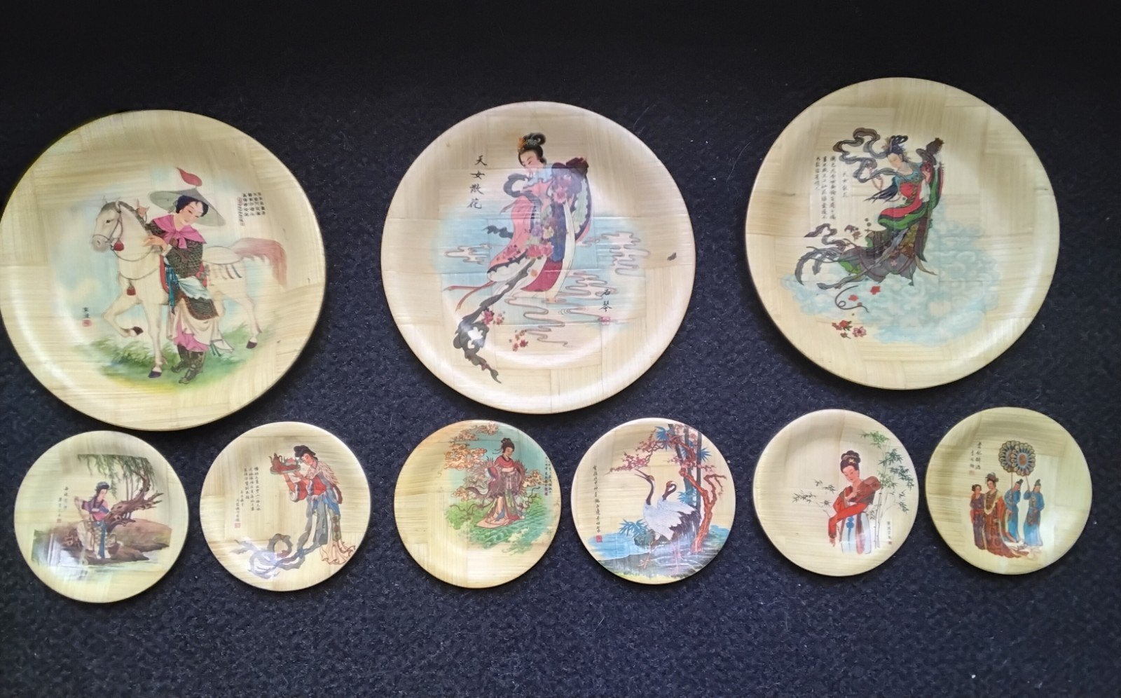 9 decoratieve bamboe borden met Aziatische afbeelding, Ophalen