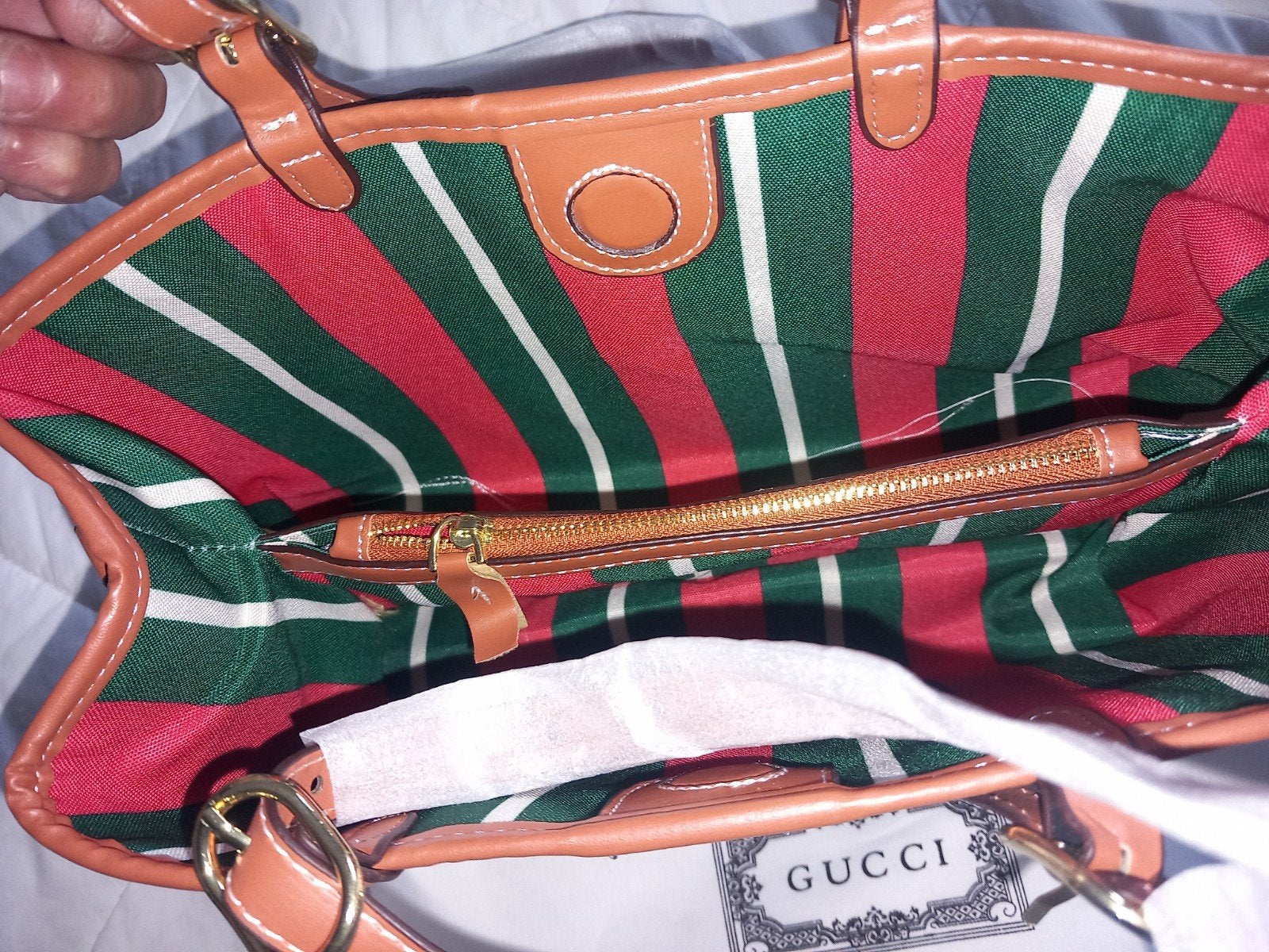 Gucci Handtas met GG-patroon en streepdetails, Ophalen of Verzenden, Nieuw, Bruin, Handtas