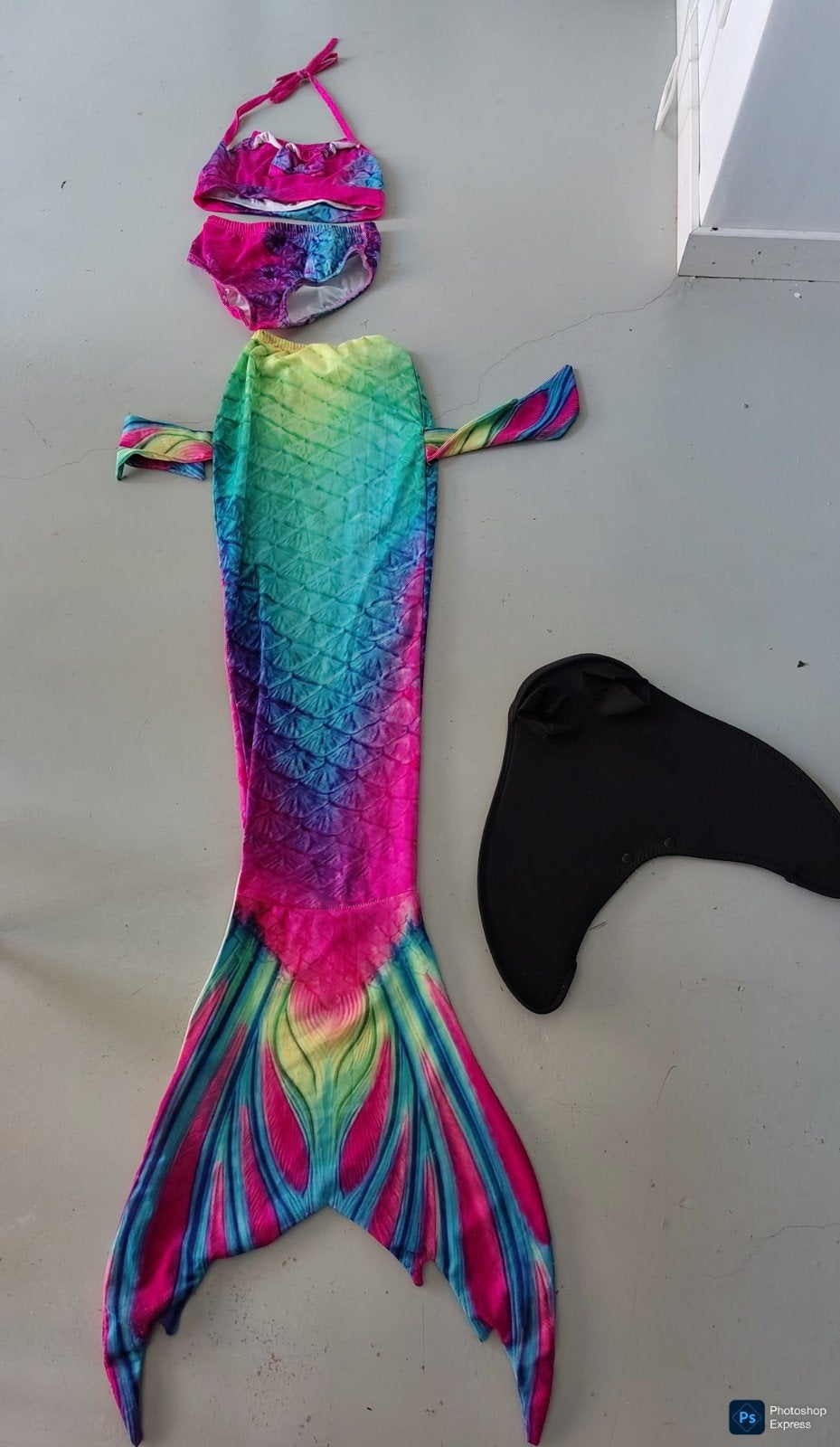 Zeemeerminstaart met bikini en monovin, Gebruikt, Bikiniset, Jongen of Meisje, Ophalen of Verzenden