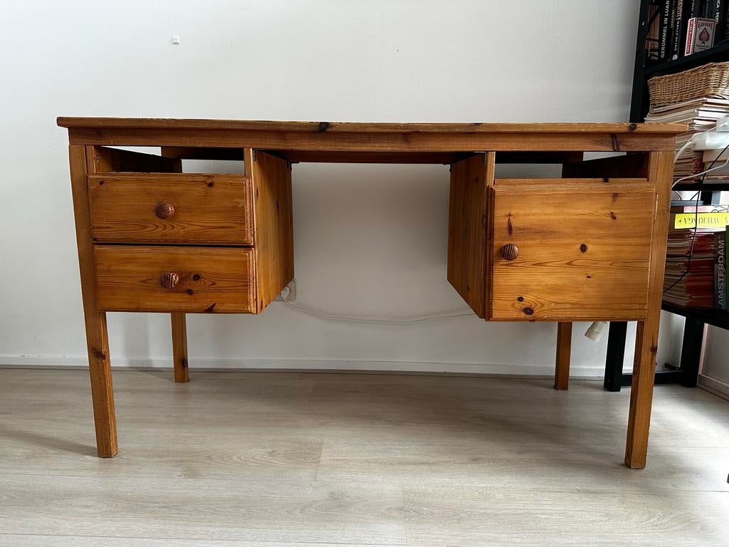 Houten bureau van eikenhout met lades, Ophalen, Gebruikt, Bruin, Hout