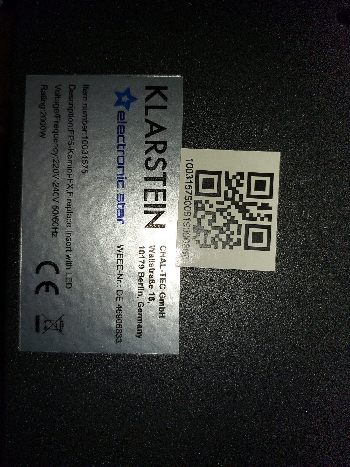Klarstein Elektrische Haard Inzet met LED Vlam effect, Huis en Inrichting, Ophalen of Verzenden, Gebruikt, Inbouwhaard, Elektrische haard