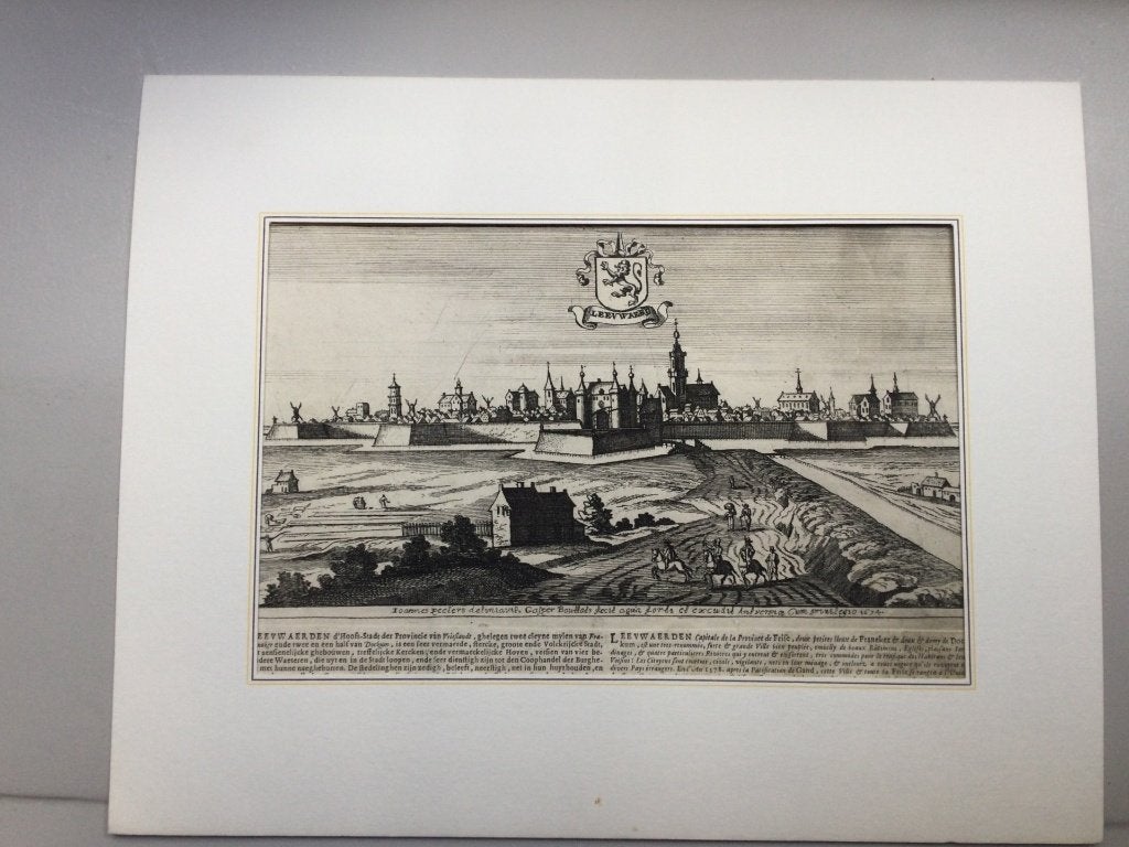 Leeuwarden, aanzicht, 1660, Antiek en Kunst, Kunst | Etsen en Gravures, 26 cm, 34 cm, Cartografie, 1600 - 1699
