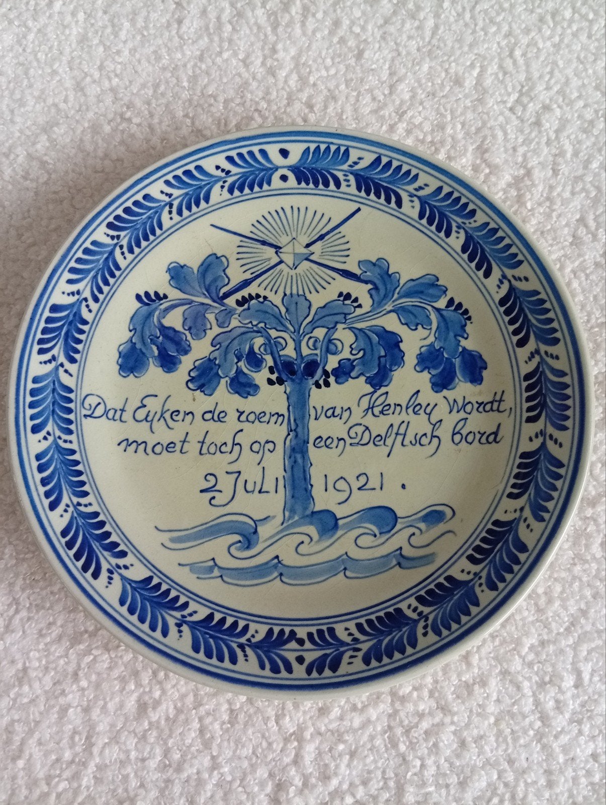 Zeldzaam Porceleyne Fles Delft gedenkbord 1921, Antiek en Kunst, Ophalen of Verzenden