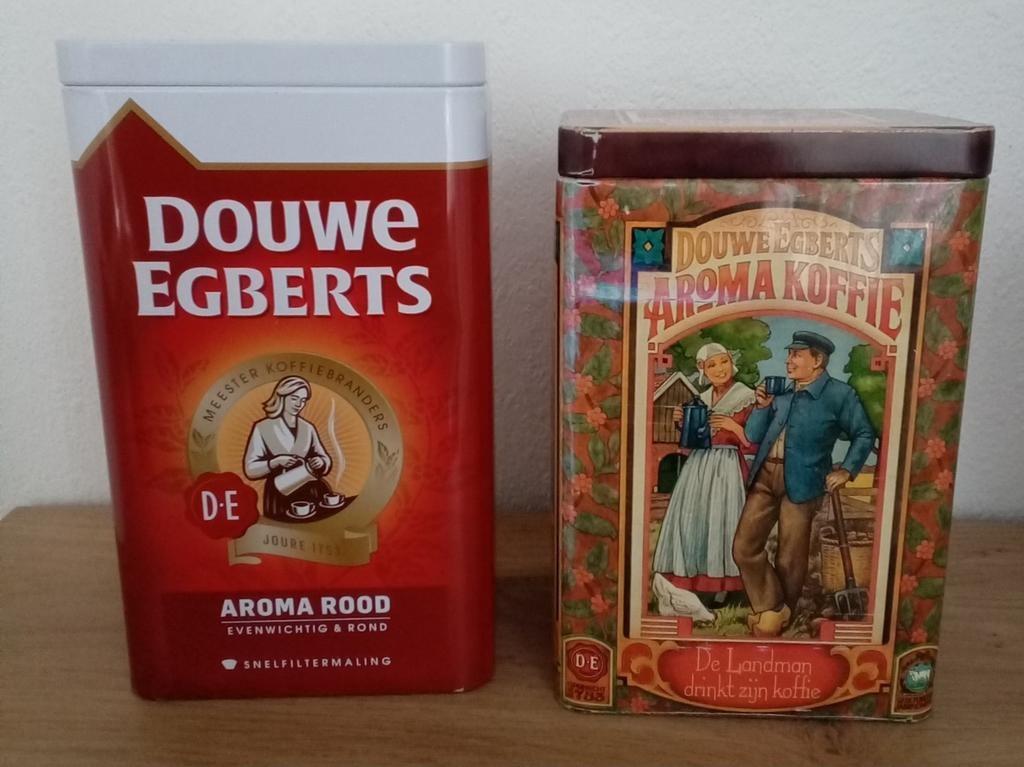 Twee Douwe Egberts Bewaarblikken - Vintage Koffieblikken, Verzamelen, Blikken, Ophalen of Verzenden, Gebruikt, Koffie, Douwe Egberts